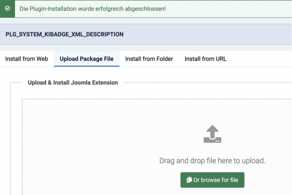Bildschirmausdruck erfolgreiche Plugin Installation