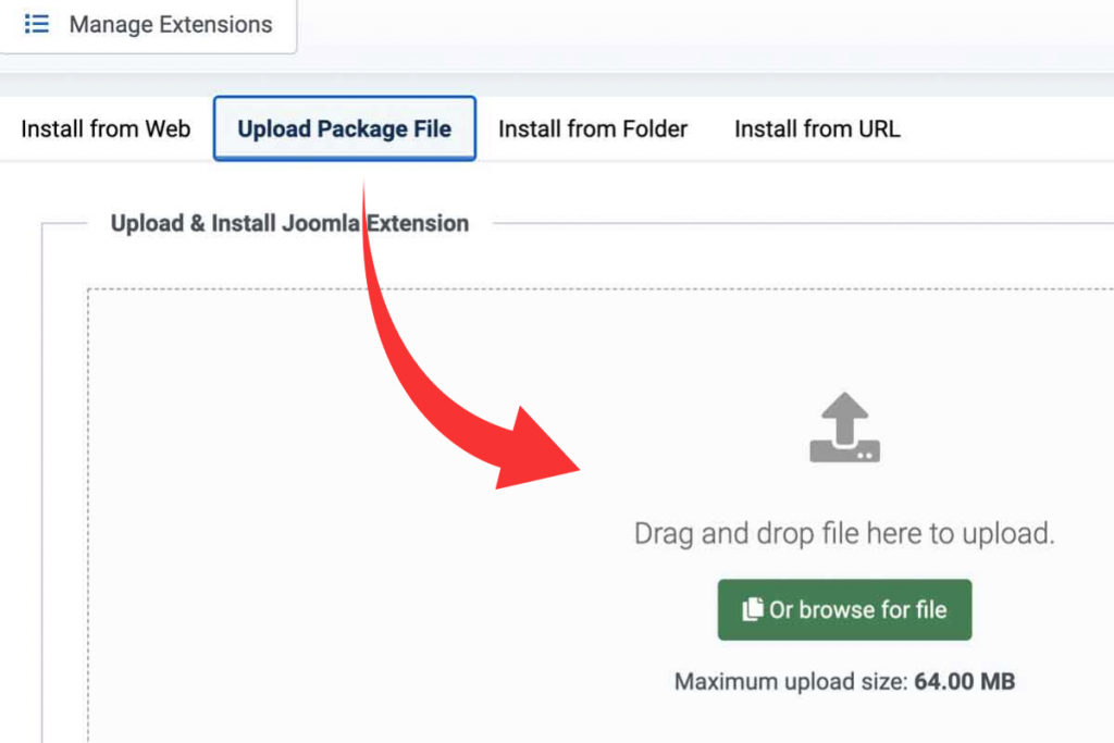 Bildschirmausdruck mit Darstellung Upload Package File